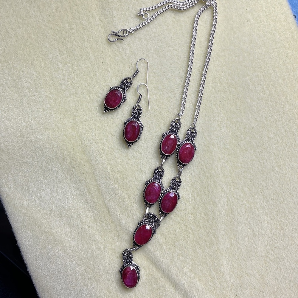 Ruby Earrings & Necklace Set In Sterling Silver - image 4